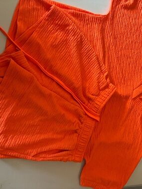 Bright Orange Textured Two-Piece Set